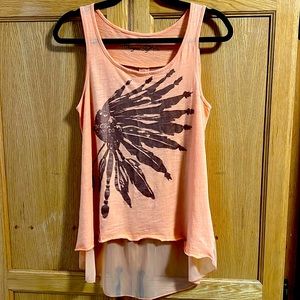 Cowgirl Tuff sheer back tank. Peach medium size